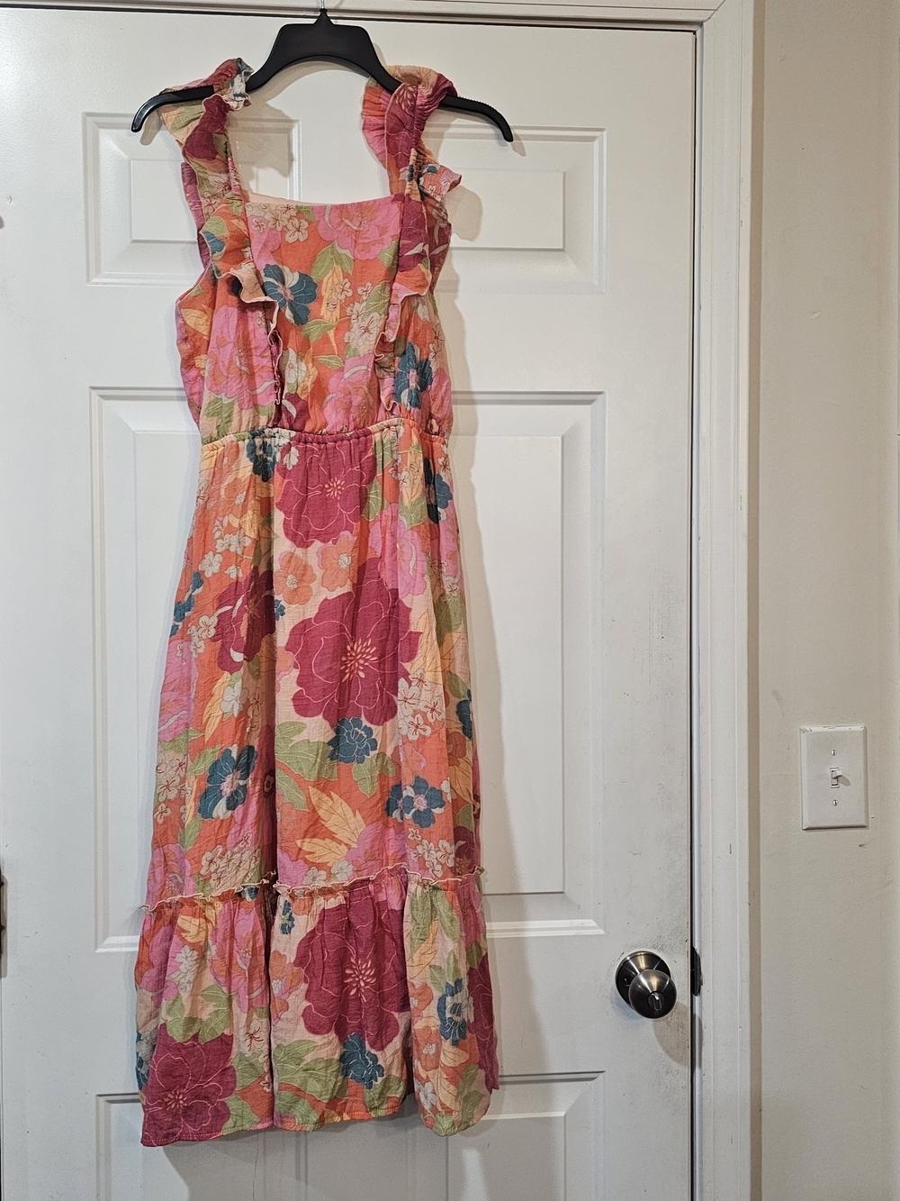 Fyve Dress Floral Pink Tiered Maxi Dress Size Medium Coastal Cottagecore{Bx3}